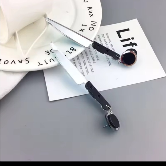 Spooky Silver Knife Earrings Creepy Goth Halloween Cosplay Statement Jewelry - Picture 5 of 11